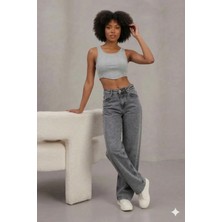 Beeke Kadın Palazzo Salaş Rahat Kesim Likralı Yüksek Bel Jeans Kot Pantolon Yeni Sezon