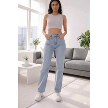 Beeke Kadın Palazzo Salaş Rahat Kesim Likralı Yüksek Bel Jeans Kot Pantolon Yeni Sezon