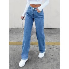 Beeke Astrid Kadın Jeans Palazzo Salaş Rahat Jean Yüksek Bel Denim Kot Pantolon