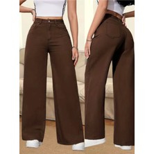 Beeke Süper Yüksek Bel Wide Leg Jeans Likralı Salaş Paça Kot Pantolon