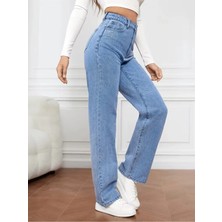 Beeke Kadın Palazzo Salaş Rahat Kesim Likralı Yüksek Bel Jeans Kot Pantolon Yeni Sezon