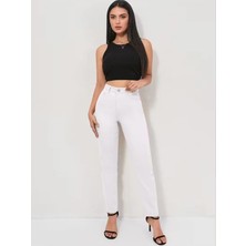 Beeke Yüksek Bel Dar Paça Pamuklu Kot Pantolon - Mom Slim Jean