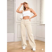 Beeke Kadın Jeans Yüksek Bel Bol Paça Salaş Rahat Kesim Wide Leg Jean Denim Kot Pantalon