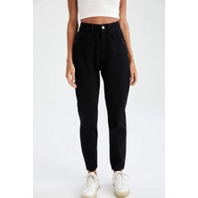 Beeke Kadın Yüksek Bel Siyah Mom Jeans Likralı Esnek Kot Pantolon Boyfriend Premium (Tam Kalıptır)