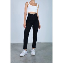 Beeke Mia Kadın Yüksek Bel Esnek Likra Mom Jeans