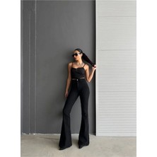 Beeke Jnsworld Ispanyol Siyah Kot Yüksek Bel Likralı Ekstra Esnek Flare Jeans Kot Pantolon