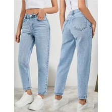Beeke Yüksek Bel Dar Paça Pamuklu Kot Pantolon - Mom Slim Jean
