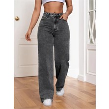 Beeke Kadın Palazzo Salaş Rahat Kesim Likralı Yüksek Bel Jeans Kot Pantolon Yeni Sezon