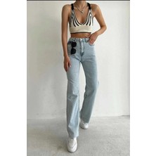 Beeke Marina Mavi Kar Yıkama Süper Yüksek Bel Bol Paça Denim Trend Kot Pantolon