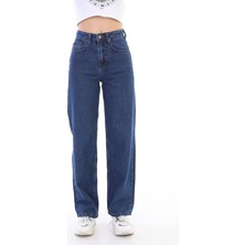 Beeke Julia 90's Lacivert Likralı Süper Yüksek Bel Salaş Jeans Palazzo Pantolon(Tam Kalıptır)
