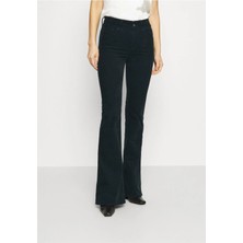 Beeke Simsiyah Ispanyol Paça Denim Jeans Yüksek Bel Solmaz Siyah Ispanyol Kot Pantolon ( Likralı )
