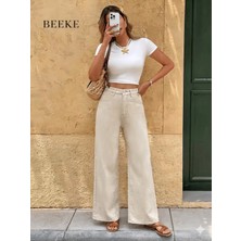 Beeke Kadın Palazzo Salaş Rahat Kesim Likralı Yüksek Bel Jeans Kot Pantolon Yeni Sezon