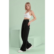 Beeke Violet-Siyah Yüksek Bel Salaş Pantolon, Geniş Paça Pantolon, Bol Paça Pantalon