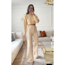 Beeke Cream Yüksek Bel Krem Palazzo Jeans Krem Salaş Kot Pantolon