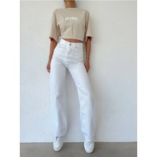 Beeke Julia 90's Beyaz Likrasız Süper Yüksek Bel Salaş Jeans Palazzo Pantolon(Tam Kalıptır)