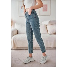 Beeke Kar Yıkamalı Kadın Mom Jeans Pantolon, Likralı Mom Jeans