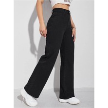 Beeke Olivia-Yüksek Bel Siyah Kot Pantolon Siyah Salaş Jeans Likralı Esnek Palazzo