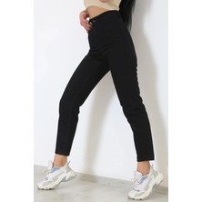 Beeke Kadın Yüksek Bel Siyah Mom Jeans Likralı Esnek Kot Pantolon