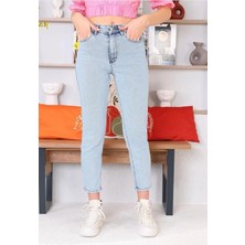 Beeke Leo 90's Kadın Mavi Beş Cepli Kar Yıkamalı Mom Jean ALC-X11473