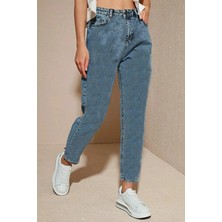 Beeke Lily Kadın Mavi Yüksek Bel Power Likra Trend Mom Jeans