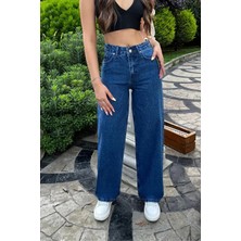 Jeannine Kadın Jeans Koyu Mavi Yüksek Bel Palazzo Salaş Bol Paça Denim Kot Pantolon Beekeplzkmav-01
