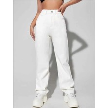 Beeke Trend Jean Beyaz Yüksek Bel Salaş Jeans Beyaz Geniş Kot Pantolon %100 Natural Pamuk(Likrasız)