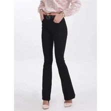 Beeke Yüksek Bel Solmayan Ispanyol Siyah Paça Kadın Pantolon Jeans