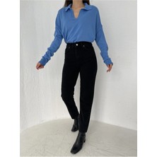 Beeke Siyah Zeuss Kadın Siyah Yüksek Bel Mom Jeans 2024