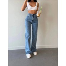Jeannine Kadın Jeans Açık Mavi Yüksek Bel Palazzo Salaş Bol Paça Denim Kot Pantolon Beekeplzamav-01