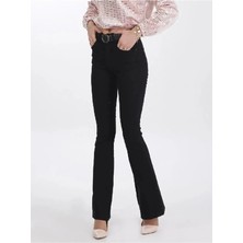 Beeke Yüksek Bel Solmayan Ispanyol Siyah Paça Kadın Pantolon Jeans