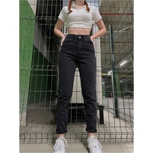 Beeke Black Kadın Siyah Solmayan Mom Likralı Jeans Rahat Yüksek Bel Kadın Jeans Pantolon
