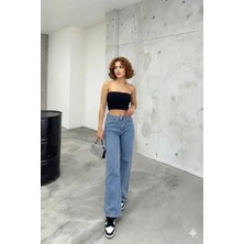 Beeke Kadın Palazzo Salaş Rahat Kesim Likralı Yüksek Bel Jeans Kot Pantolon Yeni Sezon