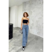 Beeke Kadın Palazzo Salaş Rahat Kesim Likralı Yüksek Bel Jeans Kot Pantolon Yeni Sezon