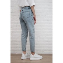Beeke Leo Kar Mavi Asit Yıkamalı Yüksek Bel Mom Jeans
