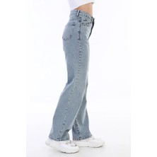 Beeke Kadın Açık Mavi Yüksek Bel Geniş Paça Bol,salaş Palazzo Jeans(1 Beden Büyük Alınız)