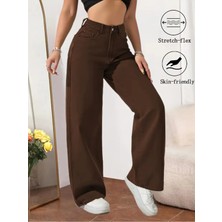 Beeke Clara Kadın Palazzo Salaş Rahat Kesim Likralı Yüksek Bel Jeans Kot Pantolon Yeni Sezon1