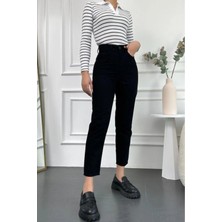 Beeke Kadın Siyah Yüksek Bel Comfort Likra Mom Pantolon-Siyah 2024