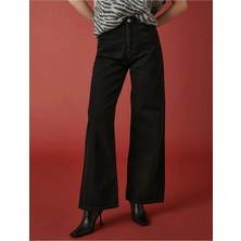 Beeke Denim Kadın Likralı Kadın Siyah Yüksek Bel Bol Paça Salaş Jans Kot Pantolon 2024