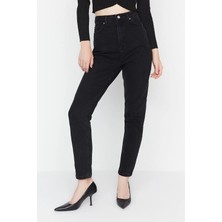 Beeke Kadın Solmayan Siyah Süper Yüksek Bel Comfort Likralı Mom Kot Pantolon Jeans (Tam Kalıptır)Jean