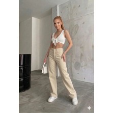 Beeke Kadın Palazzo Salaş Rahat Kesim Likralı Yüksek Bel Jeans Kot Pantolon Yeni Sezon