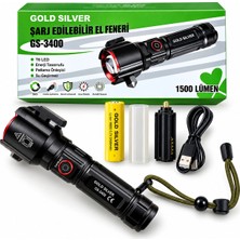 Str Store GS-3400 1500 Lümen Cam Kırma Aparatlı Zoomlu LED Şarj Edilebilir El Feneri