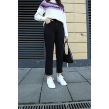 Beeke Yüksek Bel Likralı Siyah Boyfriend Jeans Esnek Mom Kot Pantolon