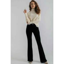 Beeke Siyah Renk Solmaz Ispanyol Kadın Jeans Wide Leg