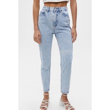 Beeke Kadın Mavi Kar Yıkama Mom Boyfriend Yüksek Bel Kot Jeans Pantolon New 2024