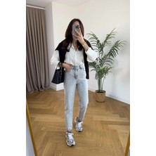Beeke Erva Mavi Kar Yıkama Mom Boyfriend Jean Kadın Power Likra Toparlayıcı (1 Beden Küçük Alınız)
