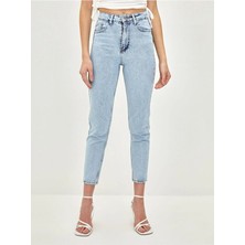 Beeke Ultra Yüksel Bel Süper Kalıp Likralı Mom Fit Jean Kar Yıkama Mavi (Tam Kalıptır)