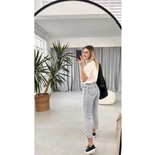 Beeke Olivia-Kadın Mavi Kar Yıkama Yüksek Bel Mom Kalıp Jean