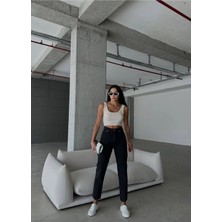 Beeke Isabella Siyah Koyu Mom Jean Kot Pantolon(Tam Kalıptır)