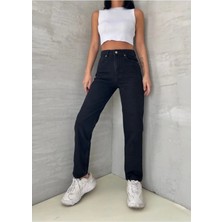 Beeke Ultra Yüksel Bel Süper Kalıp Likralı Mom Fit Jean Siyah(Tam Kalıptır)