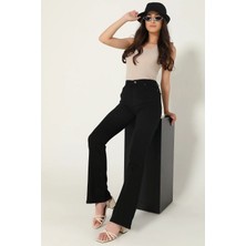 Beeke Zero Max Kadın Siyah Yüksek Bel Esnek Ispanyol Paça Jeans